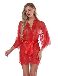 Kimono de encaje para mujer con tanga y cinturón