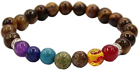 KSQS 7 Chakra Tigers Eye Stone Yoga Balancing Reiki Healing Elephant Lucky Charm Bracelet