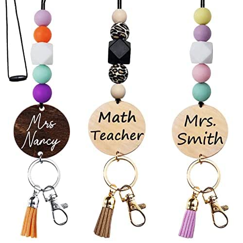 Teacher Lanyards for ID Badges and Keys, Beaded Lanyard