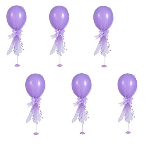 Focalmotors Party Latex Polka Dot Balloons Tutu Tulle Balloons with Column Base Kit for Baby Shower Birthday Wedding Party Decoration,Purple (6 Pack)