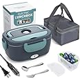 Electric Lunch Box Food Heater, 3 in 1 Ultra Quick Heated Lunch Boxes for Adults, 12V/24V/110V Portable Food Warmer for Car/Truck/Office With Fork Spoon and Insulated Carry Bag
