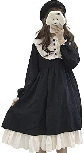 Amazon レディレイジー Lady Lazy ロリータ 長袖 ドレス ワンピース スカート ロリ ゴスロリ フリル 衣装 撮影 甘ロリ ハイウエスト 姫 コスプレ アニメ 森ガール 女装 服 Cosplay Lolita ゴシック 原宿 かわいい ブラウス お嬢様 襟 ミモレ丈