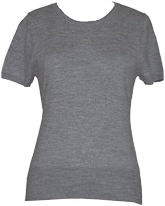 Doria Women's Short Sleeve 100% Merino Wool Basic Sweater Small Grey