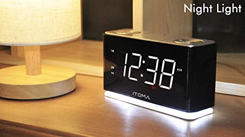 iTOMA Alarm Clock Radio, Digital FM Radio, Dual Alarm, Cell Phone USB Charge Port, Night Light, Auto & Manual Dimmer, Snooze, Sleep Timer,Battery Backup (CKS507)