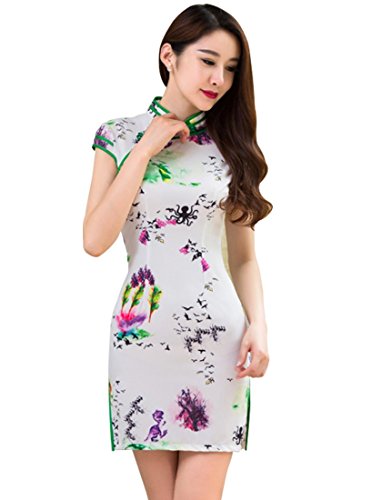 Wincolor Women's Cap Sleeve Floral Qipao Dress Chinese Traditional Cheongsam Dresses