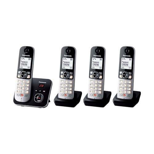 Panasonic KX-TG6864GB Schnurlostelefon mit 4 Mobilteilen und Anrufbeantworter (Bis zu 1.000 Telefonnummern sperren, übersichtliche Schriftgröße, laute