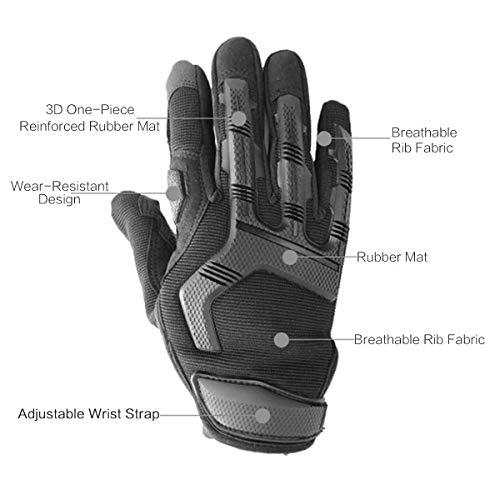 Protective Motorcycle Gloves Work Gloves, Touch Screen Leather and Hard Knuckle Full Finger for Military Tactical Bike Cycling Racing Hunting Airsoft Paintball Shooting Work (Black, XL:8.66-9.06)
