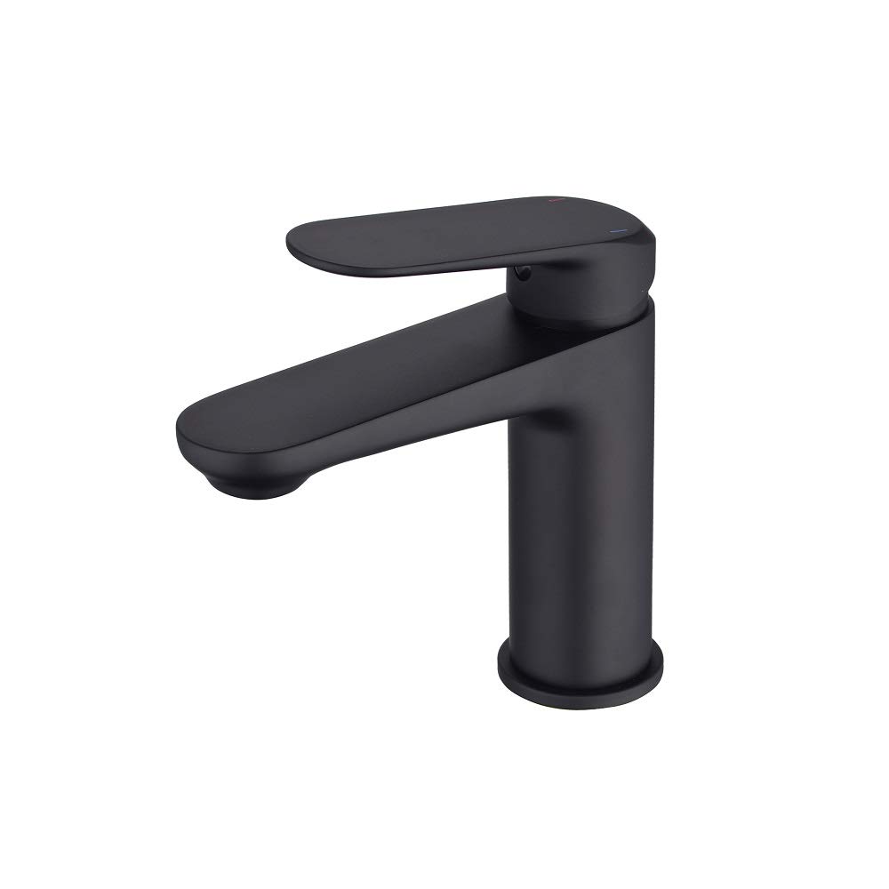 Bathroom Basin Taps Single Lever Basin Mixer Taps for Lavatory and Washroom Short Matte Black Solid Brass Tap Gudetap GT7897B