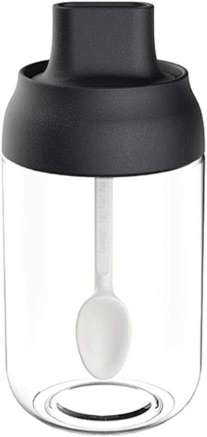 250ML Seasoning Bottle Glass Reusable Glass Spice Jars with Lable Moisture-Proof Condiment Pots Combination Lid Spoon Honey Serving Spoon Brush