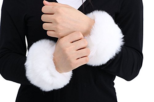 Faux Fur Fuzzy & Cozy Wrist Band Ring Cuff Warmers, White