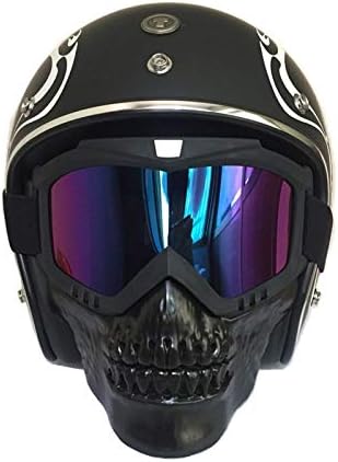WOQUXIA skull motorcycle face Mask with Goggles Detachable modular Goggles Mask for open face Motorcycle Helmet
