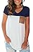SAMPEEL Casual V Neck T Shirt Color Block Tee Blouse with Suede Pocket Navy Blue M