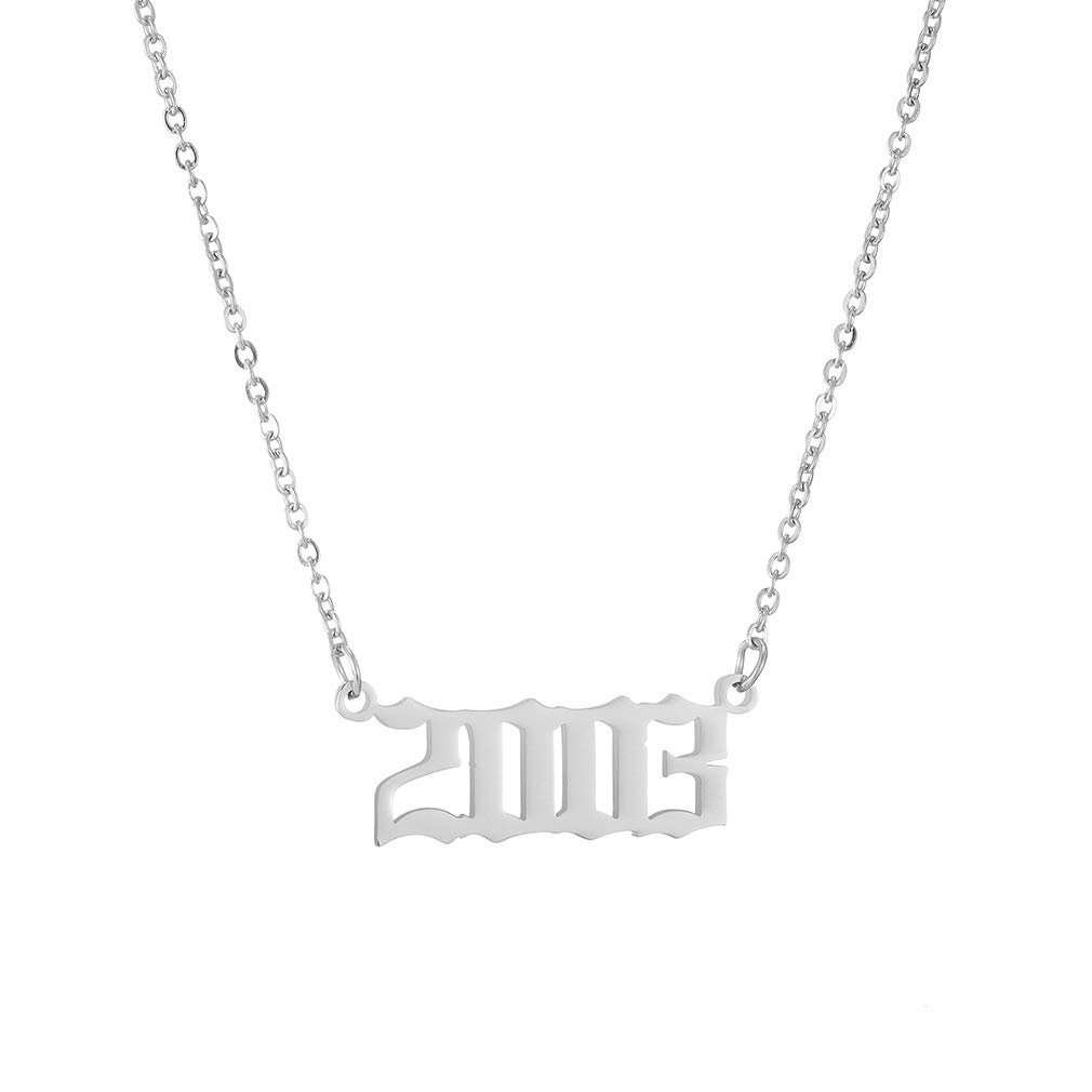 AFSTALR Birthday Year Necklace Women Silver Pendant Jewellry Birthday Gifts Custom Year 2003 Silver