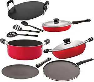 Nirlon Nonstick Aluminium Non Induction Cookware Set -9 Pieces [26_CT_FP13_DKDB_RT_Cass20_ST12_3SPN]