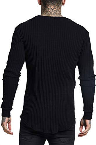[- SikSilk SS-13159 Rib Knit L/S T-Shirt Black  -]
