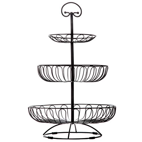 Lily's Home Wire Fruit and Vegetable Holder, 3-Tiered Fruit Basket, Kitchen Accessories - Black