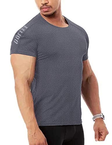 Men’s Dry-Fit Moisture Wicking Active Athletic Performance Crew T-Shirt Running Workout Shirts Grey