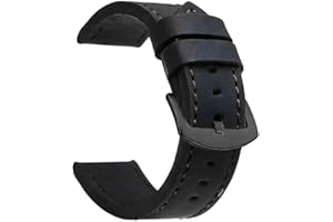 Genuine Leather Quick Release Watch Band, 22mm Replacement Strap for Smartwatch & Traditional Watch