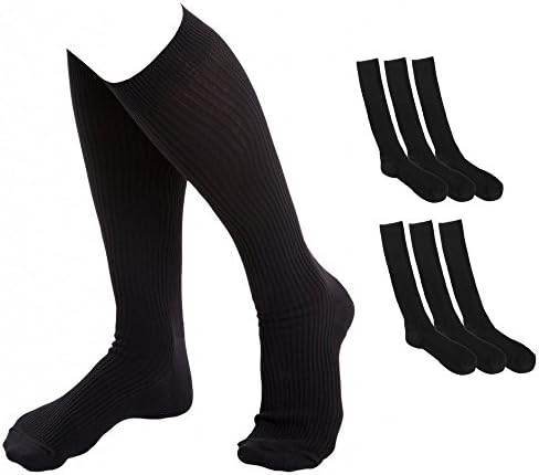 6 Pairs Value Pack of Tribex Knee High Comfortable Graduated Compression Socks for Women / Men - Great for Travelling or Flights - Blood Flow, Medical, Surgery - Fitness &amp; Running (Black Small/Medium)
