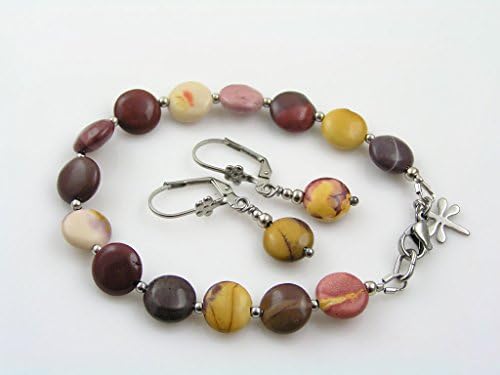 Beaded Mookaite Bracelet and Earrings Set