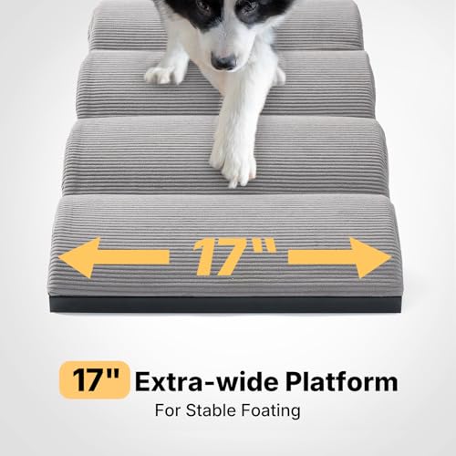 Veehoo Dog Ramp for Small to Large Dog, Foldable Pet Ramp for High Bed Couch, 5 Adjustable Height from 43cm to 59cm, Doggy Steps Cat Stairs with Non-Slip Pad and Metal Frame, Up to 130lbs