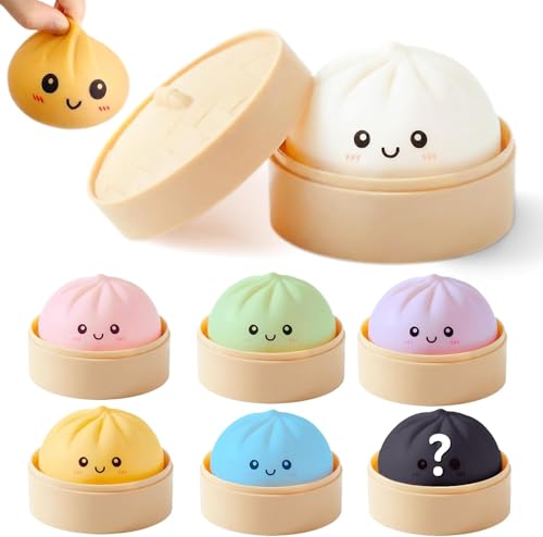SLEEPHEAD®Glitter Dumpling Squishy Mystery Box, Surprise Dumpling Squishy with Steamer and Sparkle Filling, Soft Squeeze Anxiety Relief Fidget Toy for Desk Display and Casual Handling(Mystery-1PCS)