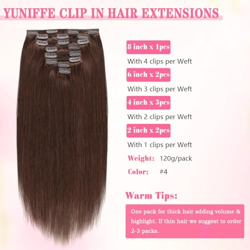 Yuniffe Clip in Hair Extensions Human Hair 14 Inch 120g 8pcs Meduim Brown Hair Extensions Clip in Human Hair Double Weft Silky Straight Human Hair Extensions #4