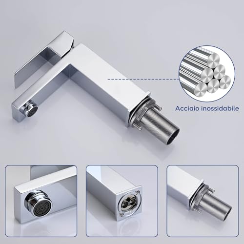 Single Lever Chrome Basin Tap Mixer Tap for Bathroom with Spout Height of 110 mm with Anti-Limescale Aerator and Ceramic Cartridge, Modern Design, Lead-Free