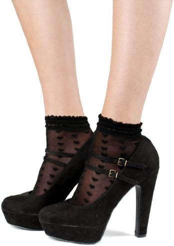 Pamela Mann Sheer Love heart Ankle sock Patterned Anklets Black One Size