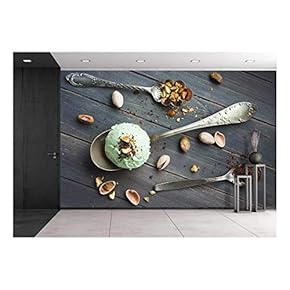 Scoop of Homemade Pistachio Ice Cream - Removable Wall Mural | Self-Adhesive Large Wallpaper - 66x96 inches