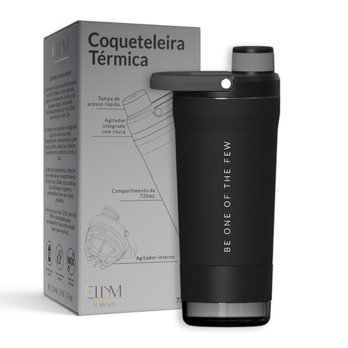 Coqueteleira Térmica ELLYM NUTRITION 600ml Com Compartimento Whey Inox Academia Profissional Shaker (Preto)