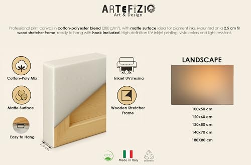 Artefizio Quadro Orientale, Montagne e Sole Su Tela per Soggiorno | Stampa Giapponese Su Tela con Montagne e Sole Rosso, Quadro Orientale per Soggiorno, Camera e Parete Zen