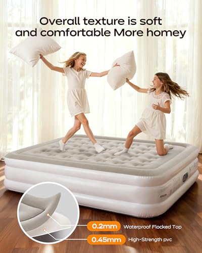 Premium Air Mattress with Built-in Pump – Double Air Bed in 3 Mins Self-Inflation/Deflation, 203x152x46cm, Soft Velvet Surface, Leak-Resistant Technology, for Guests, Travel & Camping