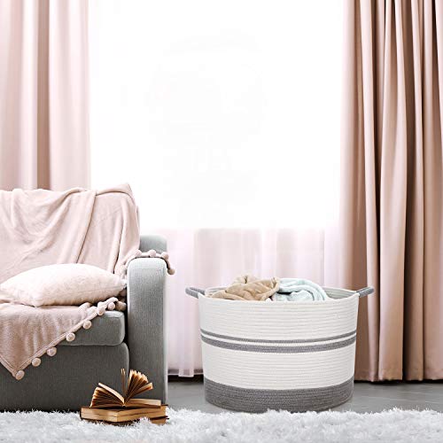 Bambiso XXXLarge 21.7" X 21.7" X 13.8" Cotton Rope Basket, Woven Baby Laundry Basket for Blankets with Handle, Kid Toy Bin, Throw Blankets and Clothes, Hamper or Floor Basket for Nursery - Thumbnail 7