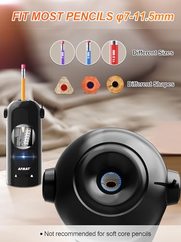 AFMAT PSX5 Electric Pencil Sharpener for Colored Pencils 7-11.5mm, Robot Pencil Sharpener, Fully Automatic Rechargeable Hands-Free Pencil Sharpeners for Large Pencils, Home, Classroom, Black