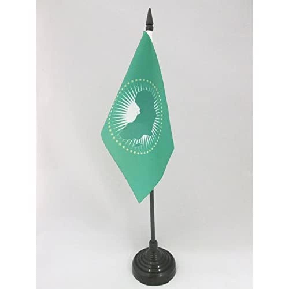 AZ FLAG - African Union Table Flag 4'' x 6'' - UA Office Mini Banner 100% Polyester 15 x 10 cm - Mini Desk Flag with 10'' Pole and Black Plastic Base