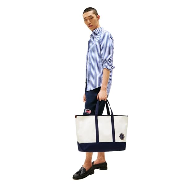 TOMMY HILFIGER MENS SUMMER TOTE, WHITE/PREPPY NAVY