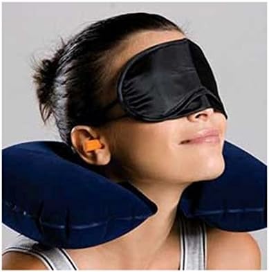 (Set of 3) Extra Soft Inflatable Travel Pillow Set: Pillow, Eye-Mask, Ear Plugs