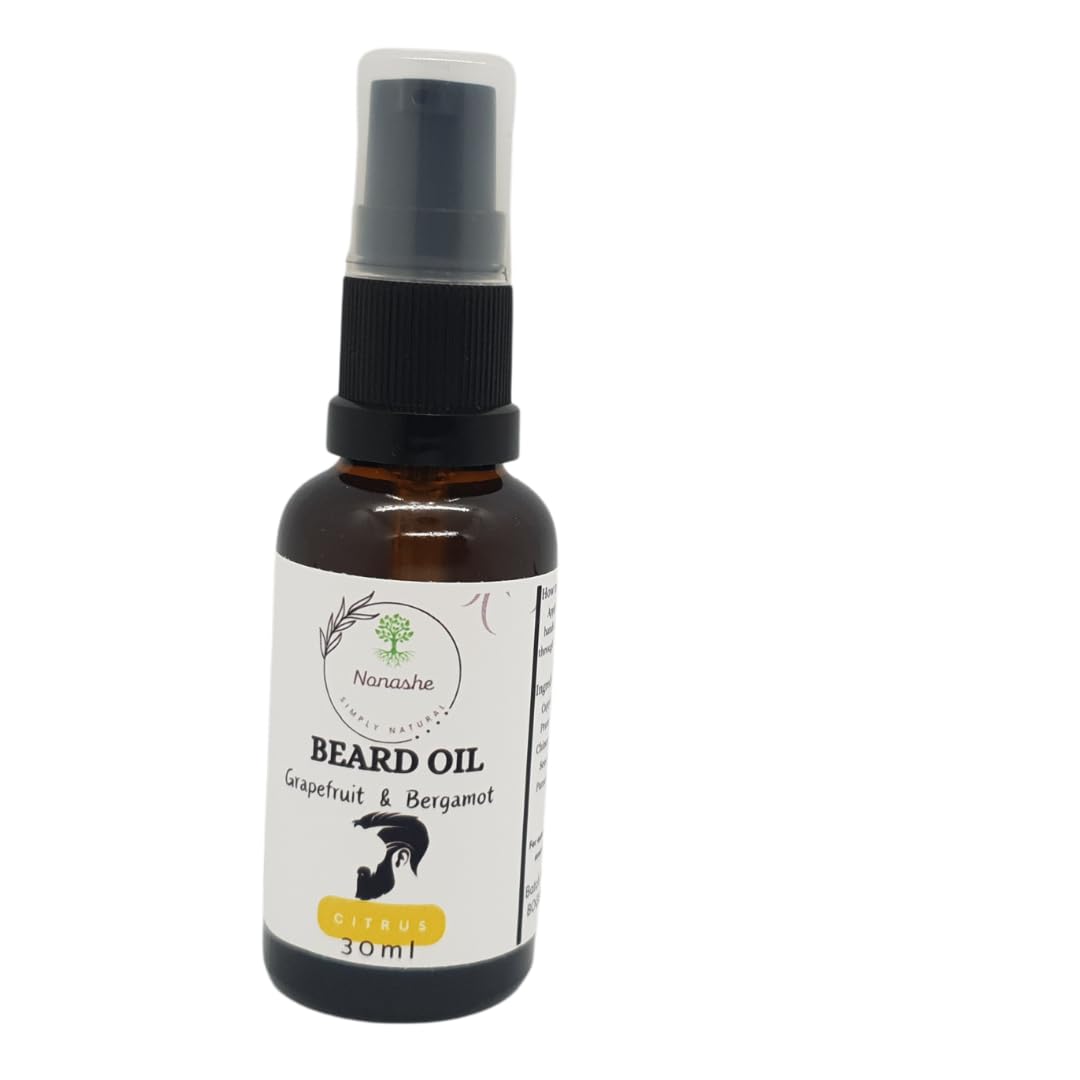 Nonashe Handmade Beard Oil - Argan & Jojoba Oils-Natural Ingredients Blend for Healthy Growth Hydrate, Moisturise, Softens & Strengthens (Citrus (Grapefruit & Bergamot), 30ml)