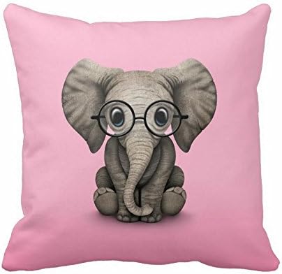 Cute Baby Elephant with Reading Glasses pillow cases standard size 18x18