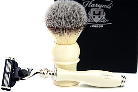Ivory Colour Shaving Brush with Synthetic Hair & Triple Cartridge Replaceable Head Razor Men's Set
