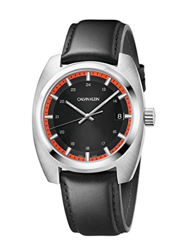 Best Calvin Klein Achieve watch K8W311C1 black dial black leather strap deal