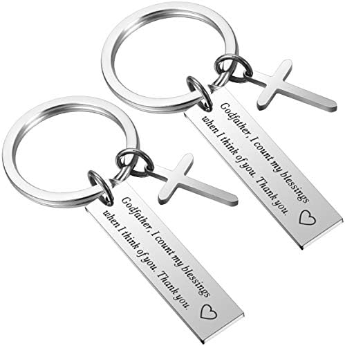 Godparent Gifts from Godchild for Baptism - Christening Gift Fairy Godmother Keychain, Godfather Keychain (Set of 2)