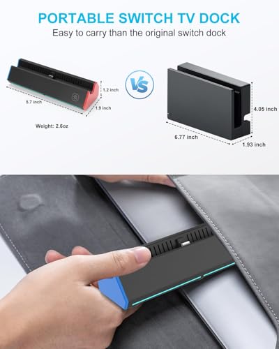 LBOYLOVE® TV Dock Station for Nintendo Switch/Switch OLED – 4K HDMI, 1000Mbps Gigabit Ethernet, Portable Replacement Dock Base Stand (NO Cable Included)