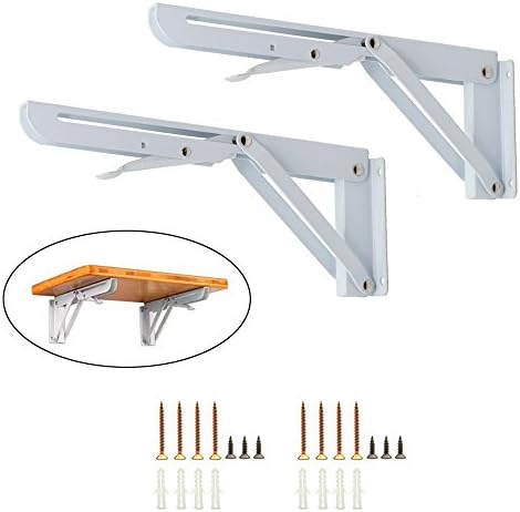 Folding Shelf Brackets 10 Inch Ekatoo 2 Pcs Wall Mount Metal Folding Support Triangle Bench Table Fold Down Bracket with Screws - Max Load 125lb