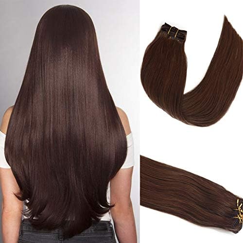Myfashionhair Clip in Human Hair Extensions 4 Medium Brown Clip on