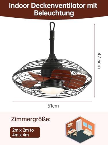 Sofucor IP65 Waterproof Ceiling Fan with LED Light, 3CCT, Remote Control, 6 Speed, Timer, Silent Ceiling Fan Lamp, 51 cm for Outdoors, Living Room