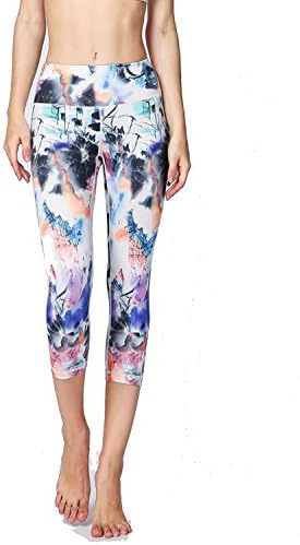 Corridorg Sports Yoga Pants Printed Yoga Seventh Pants Fitness Pants Yoga Clothing,X-Large,InkWhite