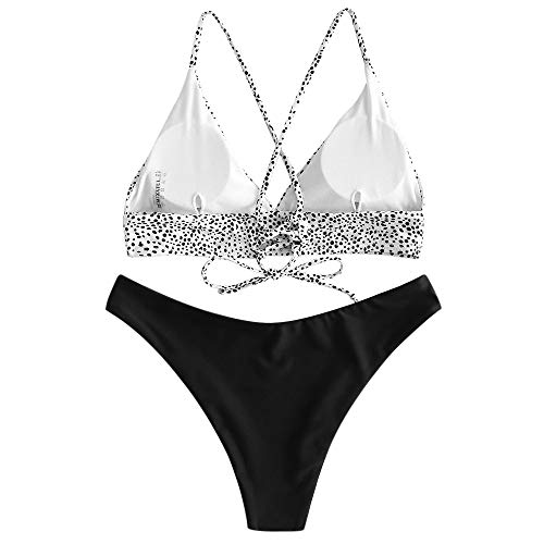 41Ar54UytvL ZAFUL Bikini de punto dálmata cruzado con estampado de leopardo, tirantes finos, bikini de corte alto ZAFUL Bikini de punto dálmata cruzado con estampado de leopardo, tirantes finos, bikini de corte alto - Imagen 3