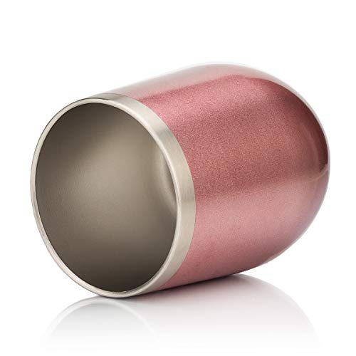 Civago Insulated Stemless Wine Tumbler Glass with Lid, 12 oz Stainless Steel Double Wall Vacuum Wine Cup for Wine, Coffee, Drinks, Champagne, Cocktails, Gifts(Rose Gold, 1 pack)